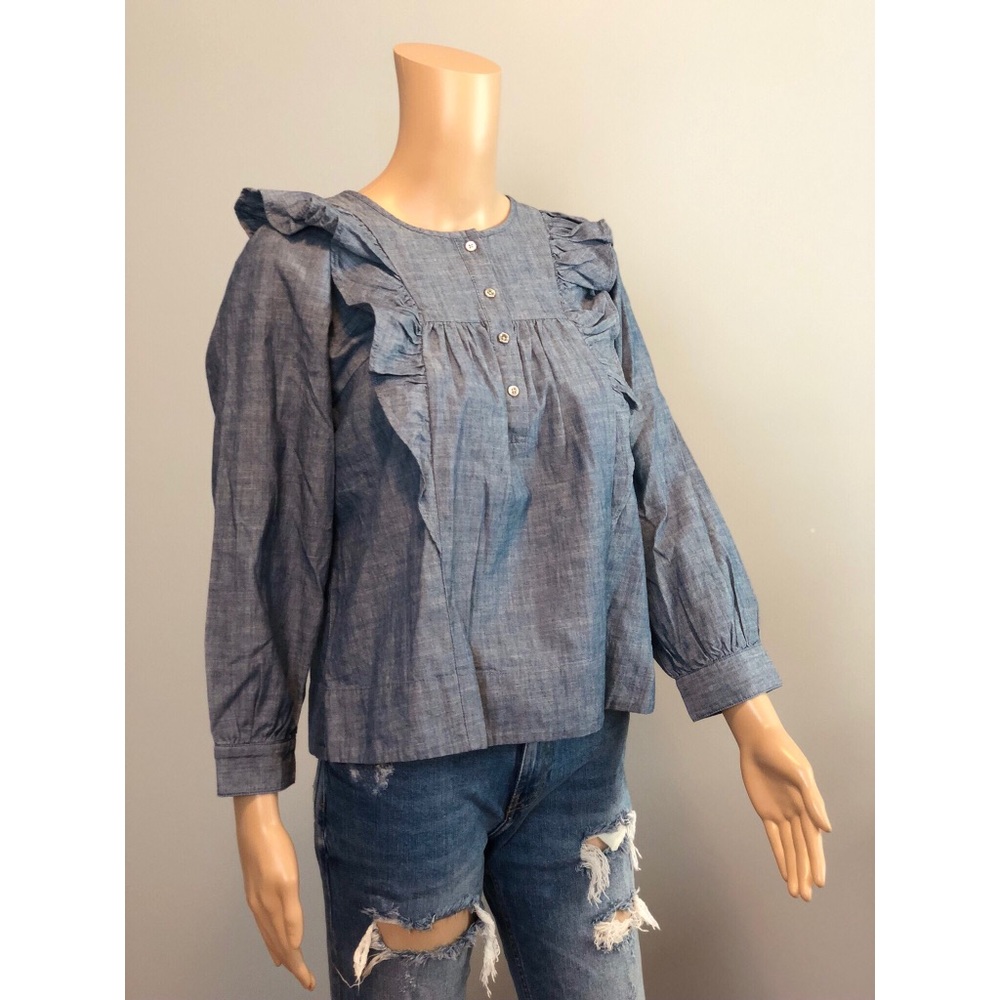 NWT J crew blue ruffle front chambray blouse shirt top - Picture 5 of 8